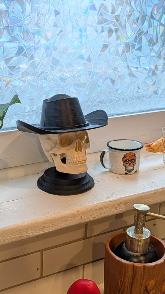 Dope AF Skull with Cowboy Hat | Gothic Western Home Decor | Skull Sculpture | Desk Shelf Art | Unique Gift | Sweatshop Engineer