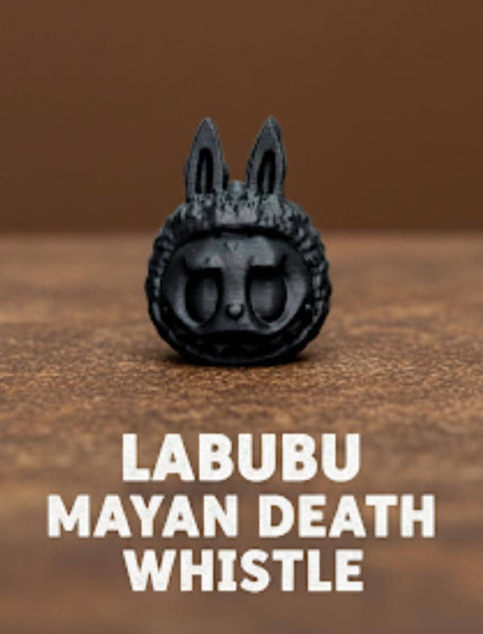 Blacked-Out Labubu Mayan Death Whistle - Gothic Art Toy Collectible