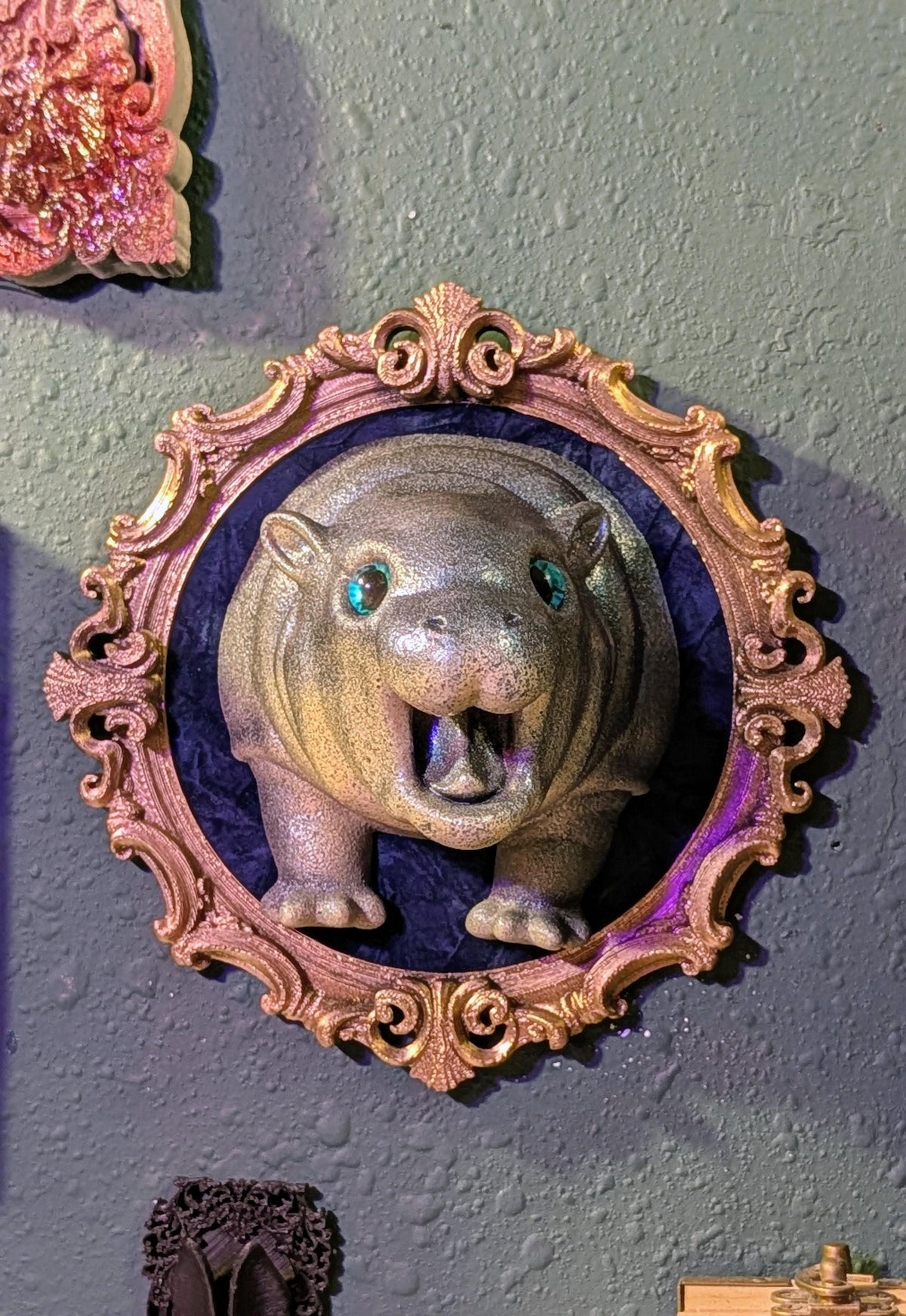 The Gilded Gasp — One-of-One Framed Hippo Wall Relic — handmade gothic art by Cozy AF Sweatshop (1)