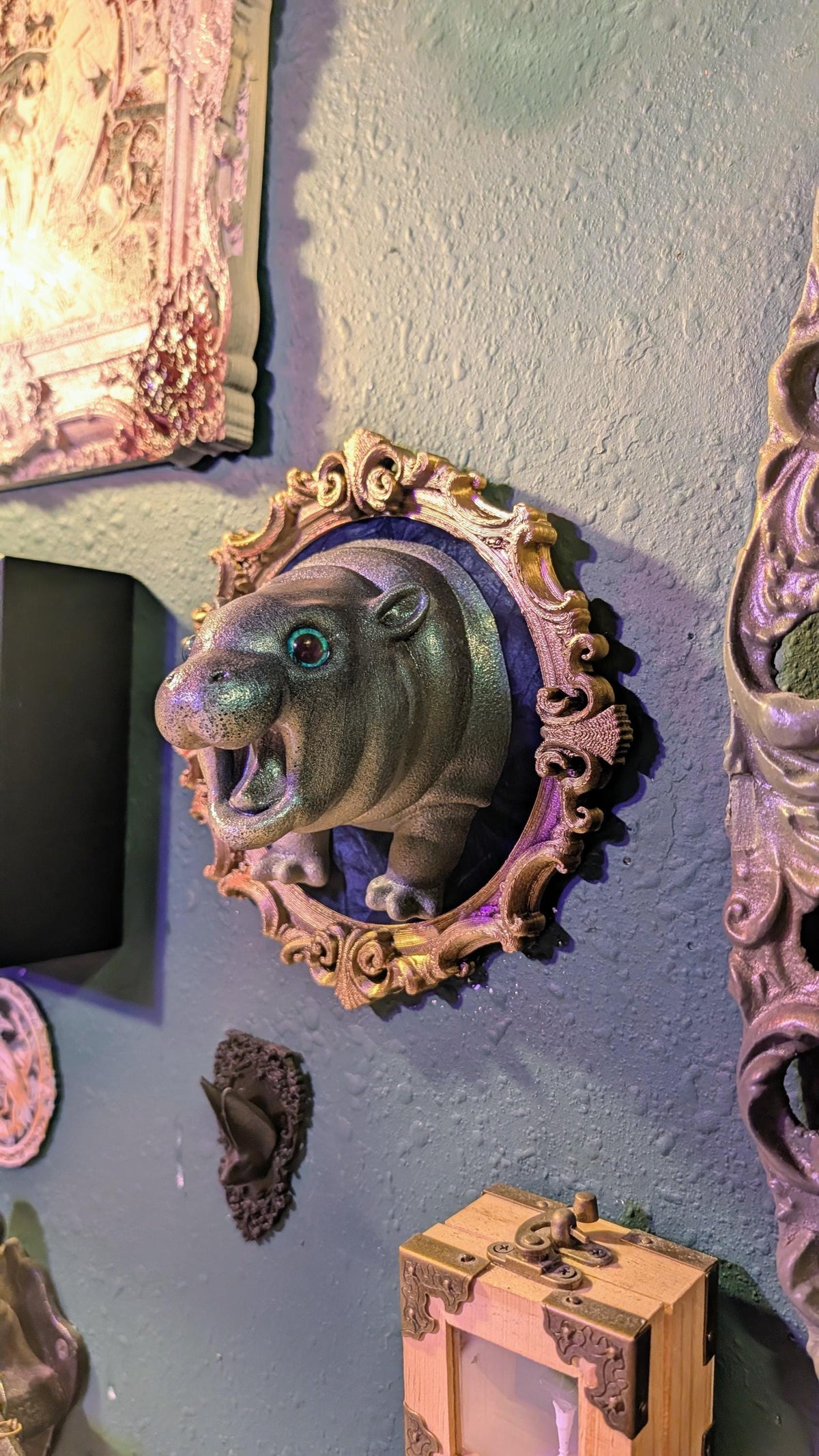 The Gilded Gasp — One-of-One Framed Hippo Wall Relic — handmade gothic art by Cozy AF Sweatshop (2)
