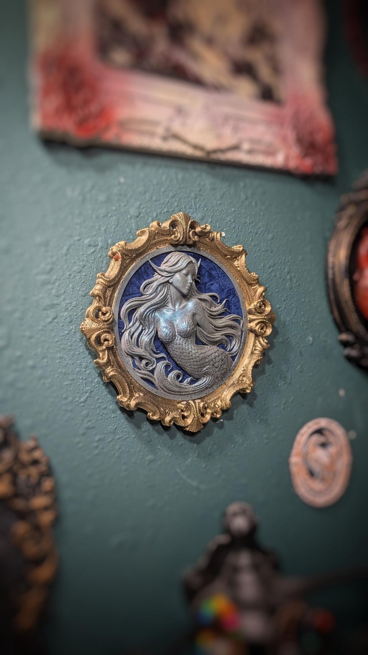 The Siren in Gold Frame — handmade gothic art by Cozy AF Sweatshop (3)
