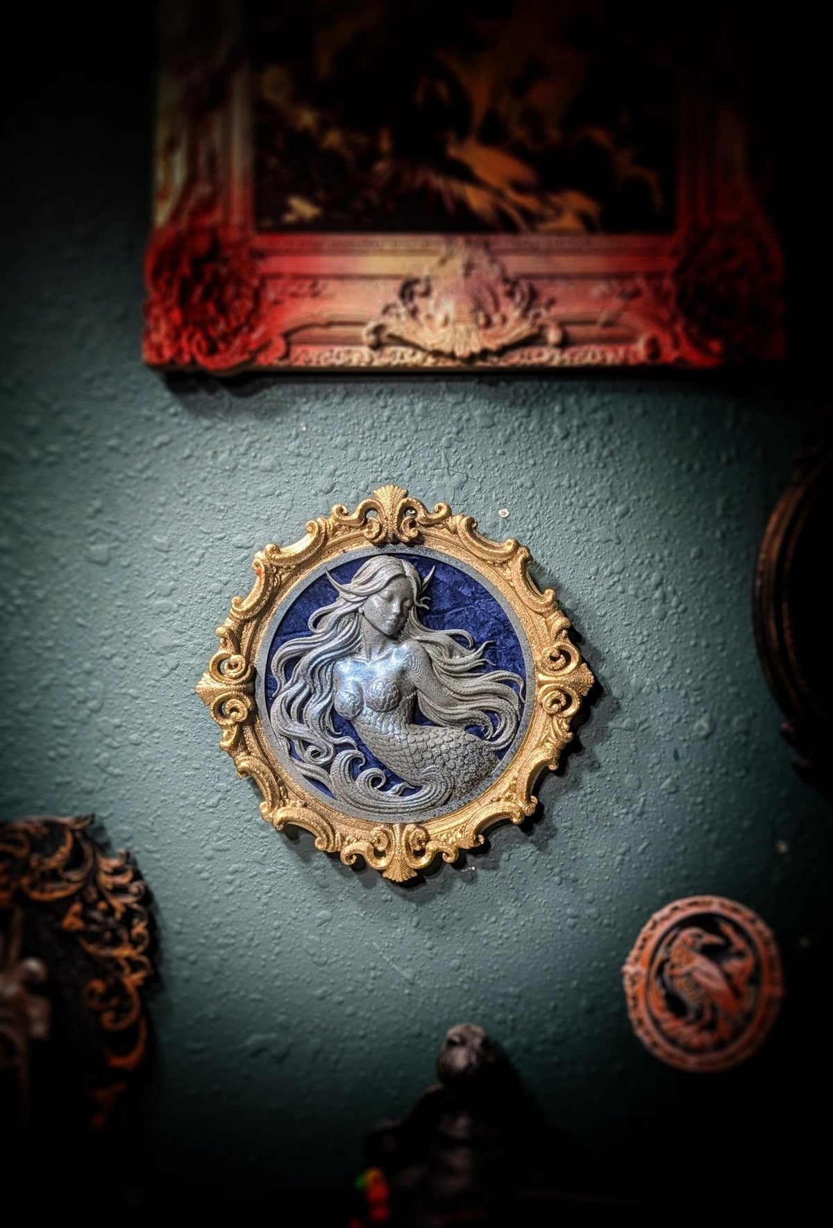 The Siren in Gold Frame — handmade gothic art by Cozy AF Sweatshop (1)