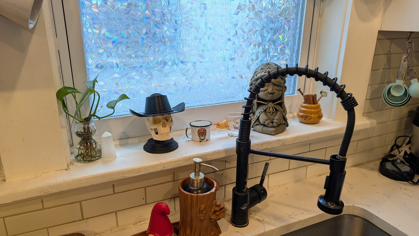 Dope AF Skull with Cowboy Hat | Gothic Western Home Decor | Skull Sculpture | Desk Shelf Art | Unique Gift | Sweatshop Engineer