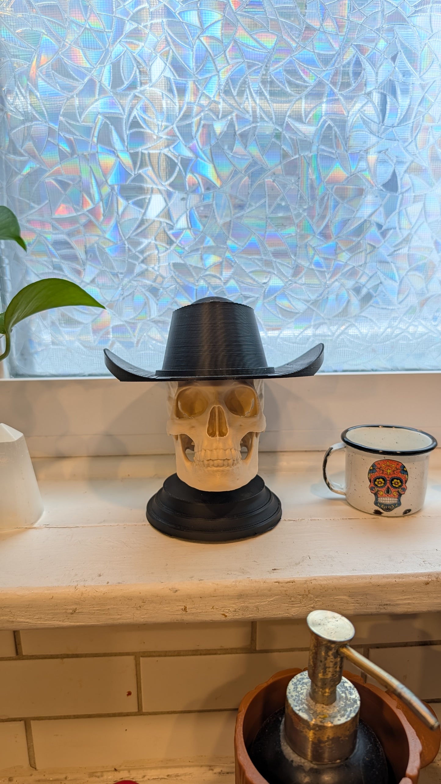 Dope AF Skull with Cowboy Hat | Gothic Western Home Decor | Skull Sculpture | Desk Shelf Art | Unique Gift | Sweatshop Engineer