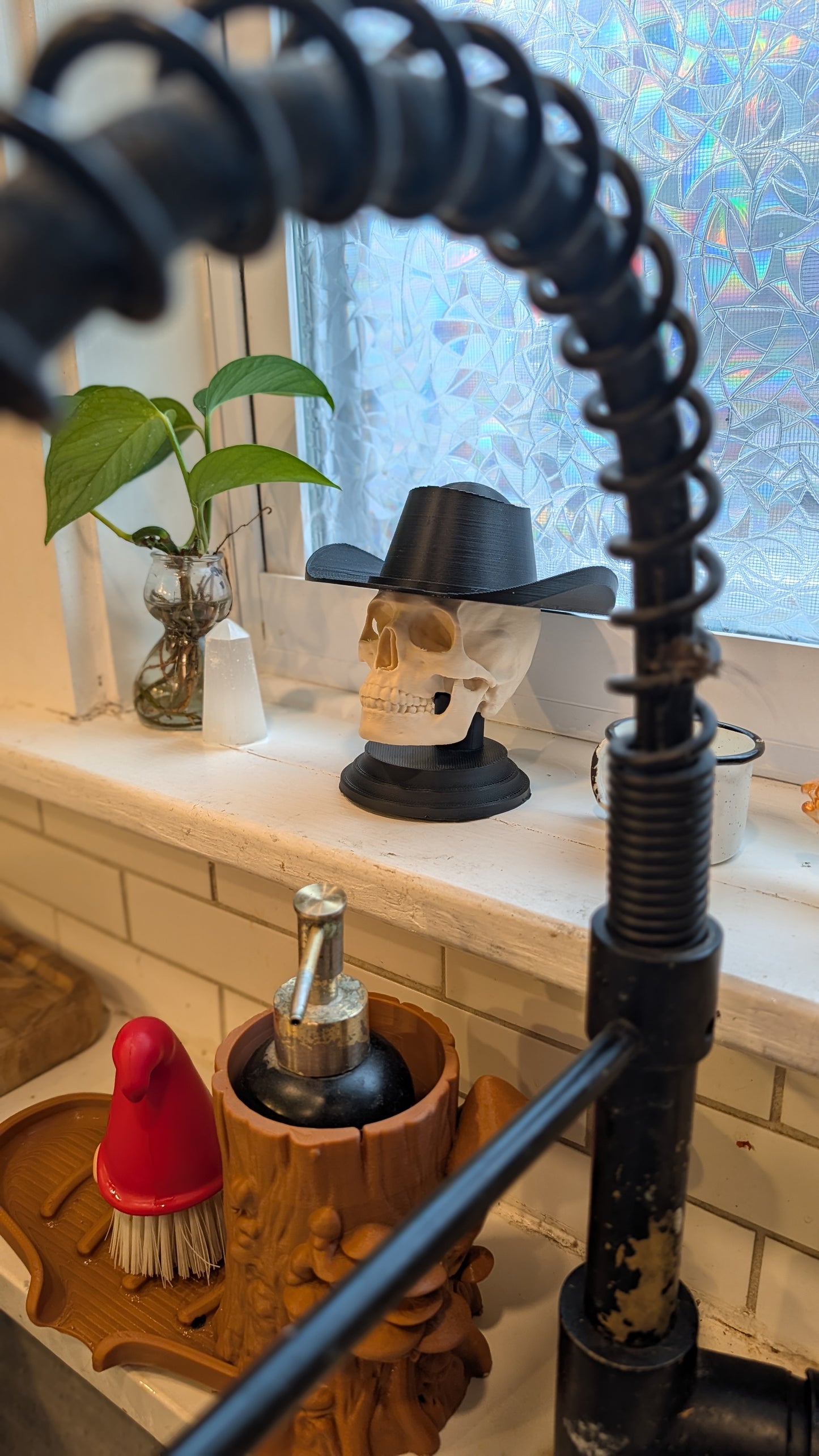 Dope AF Skull with Cowboy Hat | Gothic Western Home Decor | Skull Sculpture | Desk Shelf Art | Unique Gift | Sweatshop Engineer